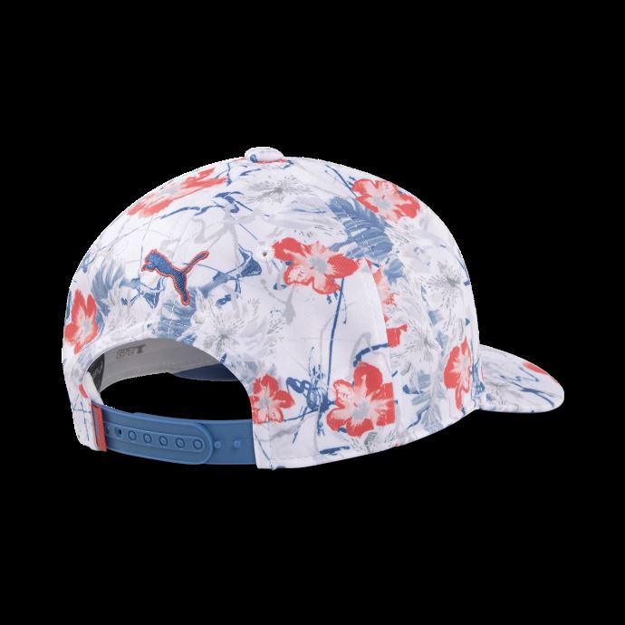Puma Canada Nassau Imprimé P Snapback Casquette De Golf Pour Hommes Blanc-cobalt-corail Chaud