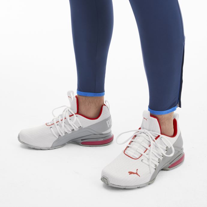 Puma Canada Axelion Block Chaussures De Course Pour Hommes Blanc-haute Taille-haut Risque Rouge