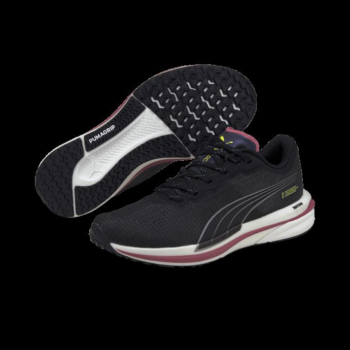 Puma Canada Velocity Nitro Wtr Chaussures De Course Pour Femmes Noir-argent-jaune Lueur