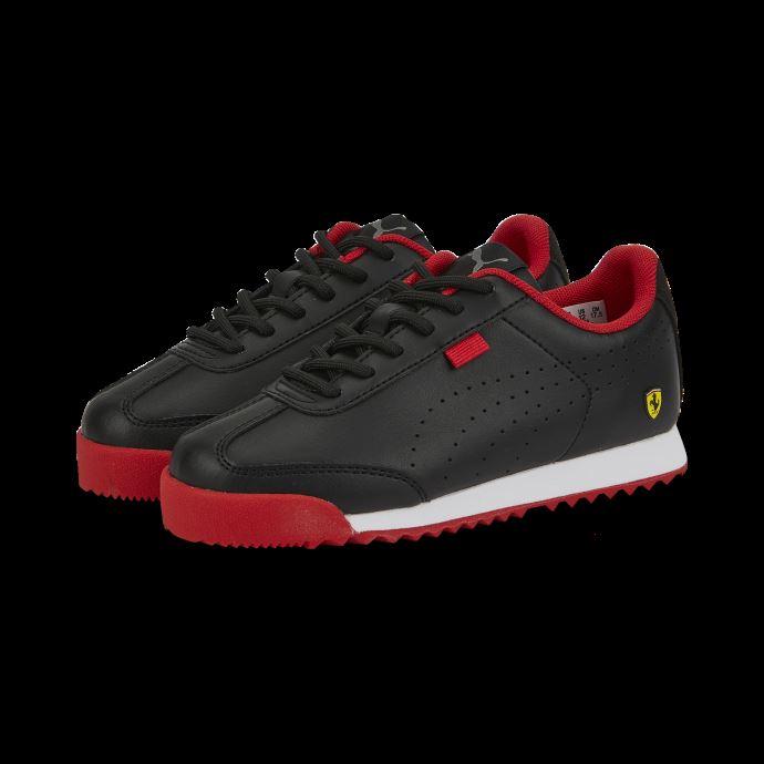 Puma Canada Scuderia Ferrari Roma Noir-blanc Via Des Chaussures De Sport Automobile Perforées Pour Petits Enfants