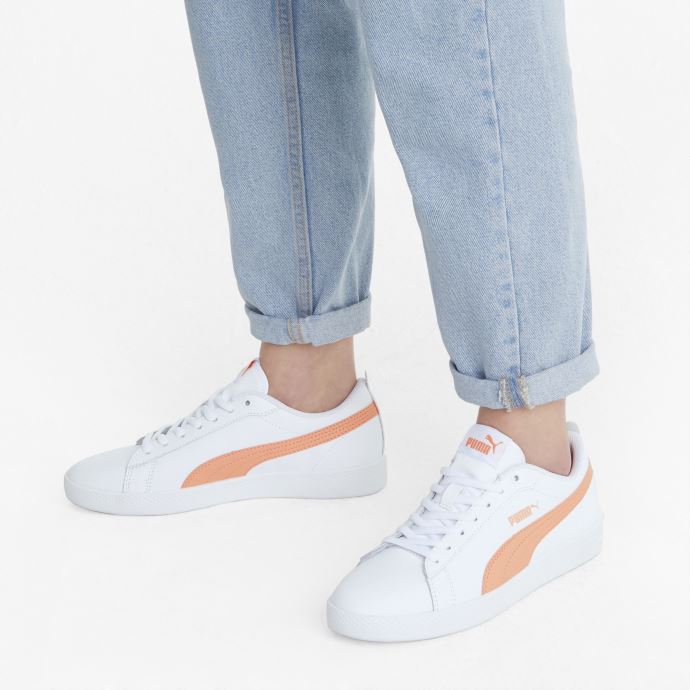 Baskets Puma Canada Smash V2 En Cuir Blanc-abricot Blush-noir Pour Femmes