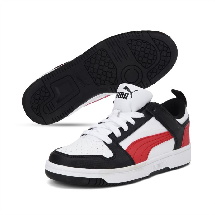 Puma Canada Rebound Layup Lo Baskets Grands Enfants Blanc-risque élevé Rouge-noir