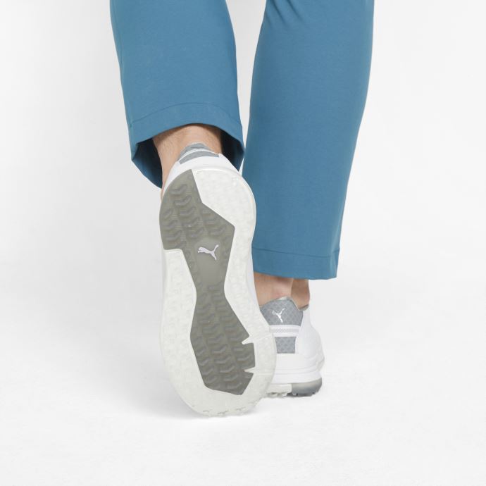 Puma Canada Proadapt Alphacat Cuir Chaussures De Golf Pour Hommes Blanc-argent