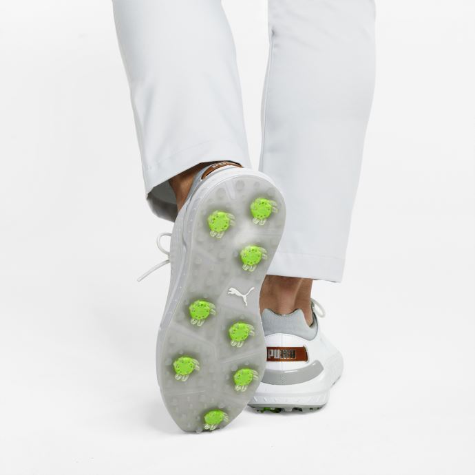 Puma Canada Ignite Chaussures De Golf En Cuir Articulé Pour Hommes Blanc-argent