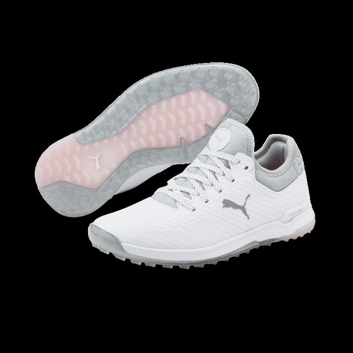 Puma Canada Chaussures De Golf Femme Lady Proadapt Alphacat Blanc-argent-rose
