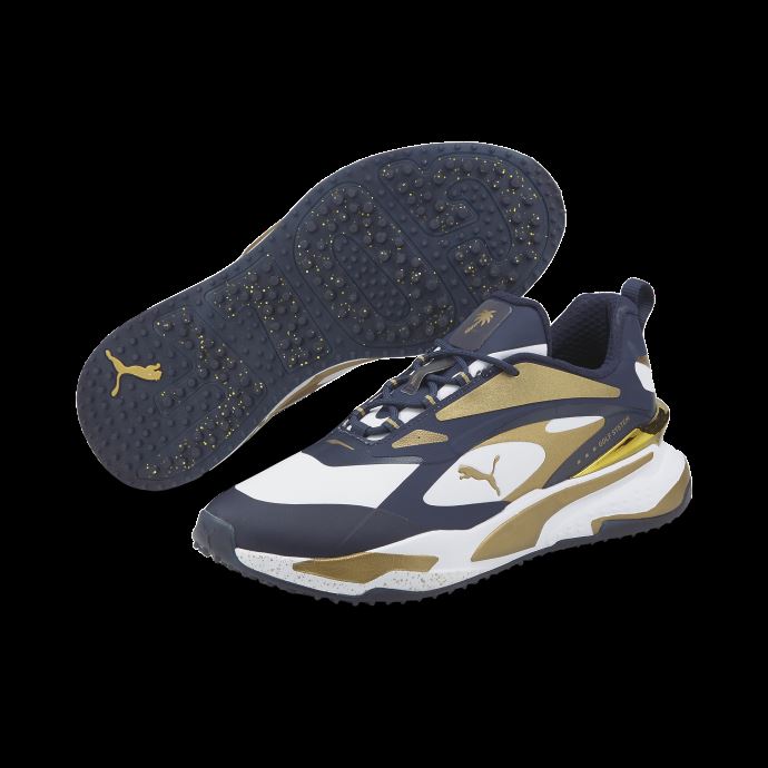 Puma Canada X Palm Tree Crew Rs-fast Chaussures De Golf Marine Blazer-or-blanc
