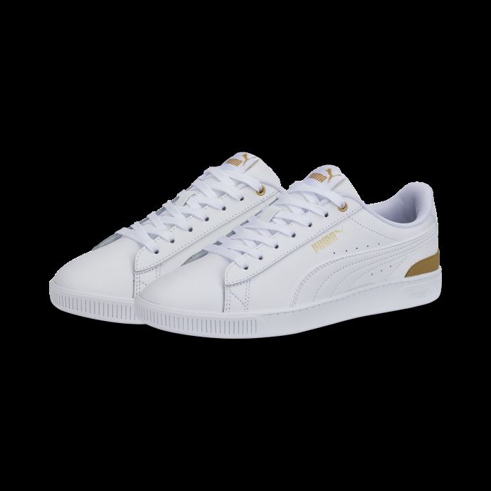 Puma Canada Vikky V3 Baskets En Cuir Pour Femme Blanc-blanc-team Or