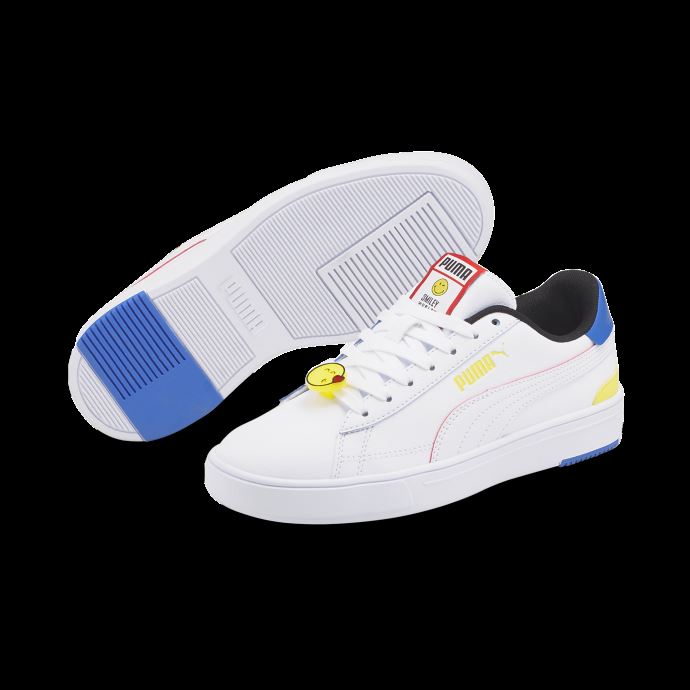 Puma Canada X Smileyworld Serve Pro Baskets Grands Enfants Blanc-rouge-bleu Royal-jaune