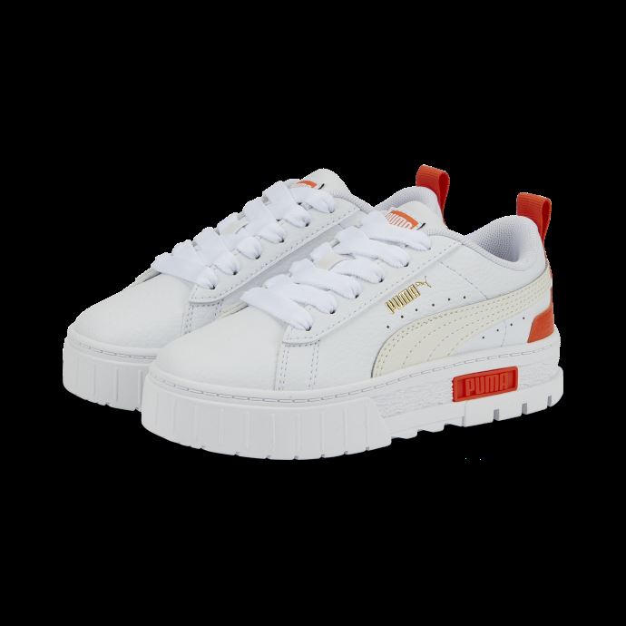 Puma Canada Baskets Pour Enfants En Cuir Mayze Blanc Vaporeux Gris