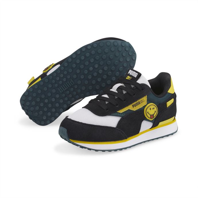 Puma Canada X Smileyworld Future Rider Chaussures Pour Petits Enfants Noir-blanc-jaune Vibrant
