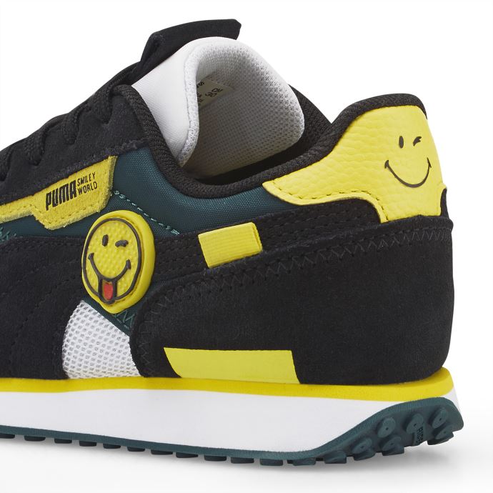 Puma Canada X Smileyworld Future Rider Chaussures Pour Petits Enfants Noir-blanc-jaune Vibrant
