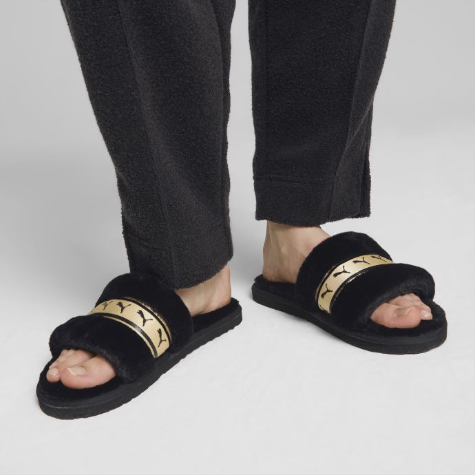 Tongs Métalliques Black-team Gold Fluff Remix Femmes Puma Canada
