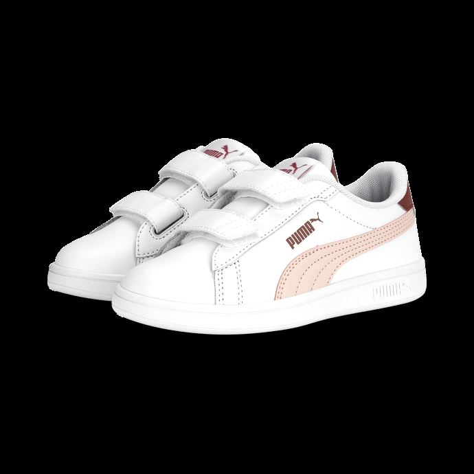 Baskets Puma Canada Smash 3.0 Cuir V Enfant Blanc-rose Poussière-coeur