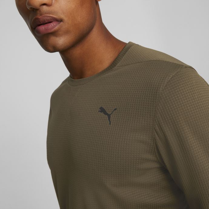 Puma Canada Deep Olive Studio Waffle T-shirt D'entraînement à Manches Longues Pour Hommes