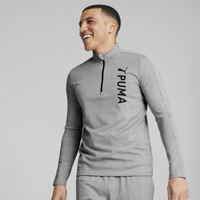 Puma Canada Gris Moyen Chiné Fit Polyspan Demi-zip T-shirt D'entraînement à Manches Longues Hommes
