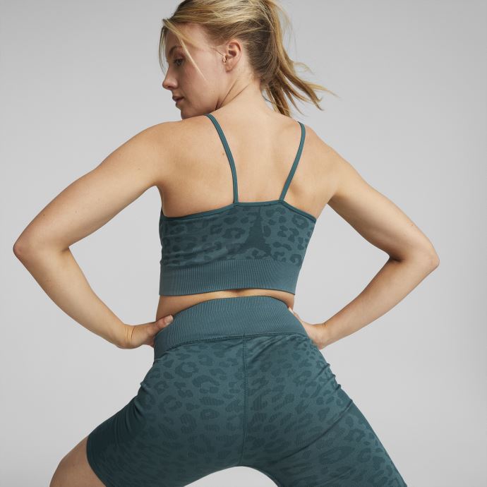 Soutien-gorge D'entraînement Long Sans Couture à Imprimé Léopard Varsity Green Femmes Puma Canada
