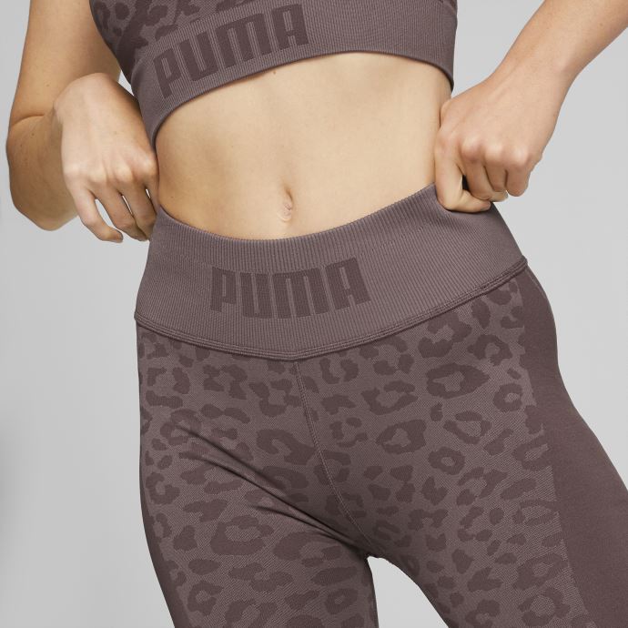 Puma Canada Poussiéreux Prune Imprimé Léopard Formknit Sans Couture Taille Haute 7-8 Longueur Collants D'entraînement Femmes