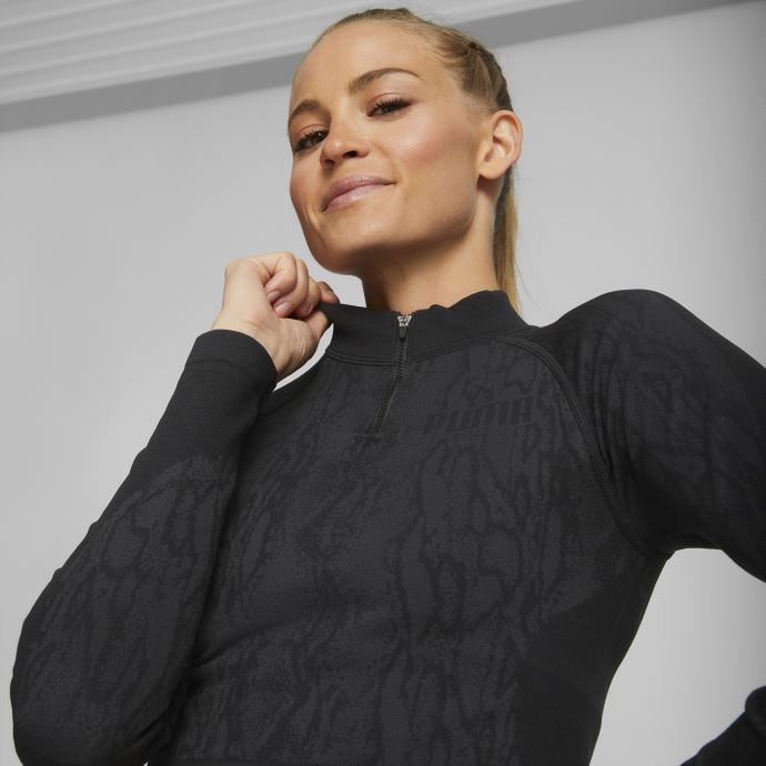 Puma Canada Sweat-shirt Court D'entraînement Zippé 1-4 Zippé Sans Coutures Pour Femmes à Imprimé Serpent Noir