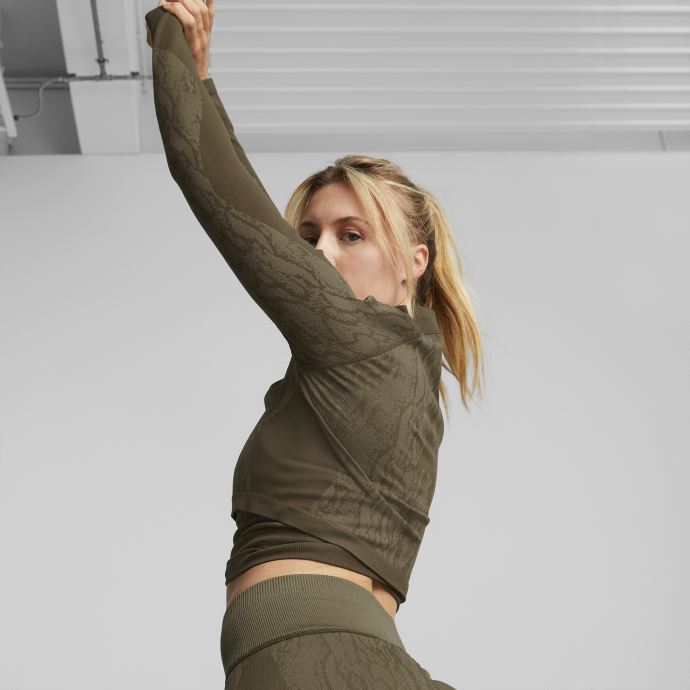 Sweat-shirt Court D'entraînement Zippé 1-4 Zip Puma Canada à Imprimé Serpent Olive Foncé Pour Femmes
