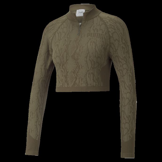 Sweat-shirt Court D'entraînement Zippé 1-4 Zip Puma Canada à Imprimé Serpent Olive Foncé Pour Femmes
