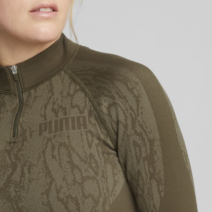 Puma Canada Sweat Court Sans Couture 1-4 Zip Training Femme Imprimé Serpent Olive Foncé
