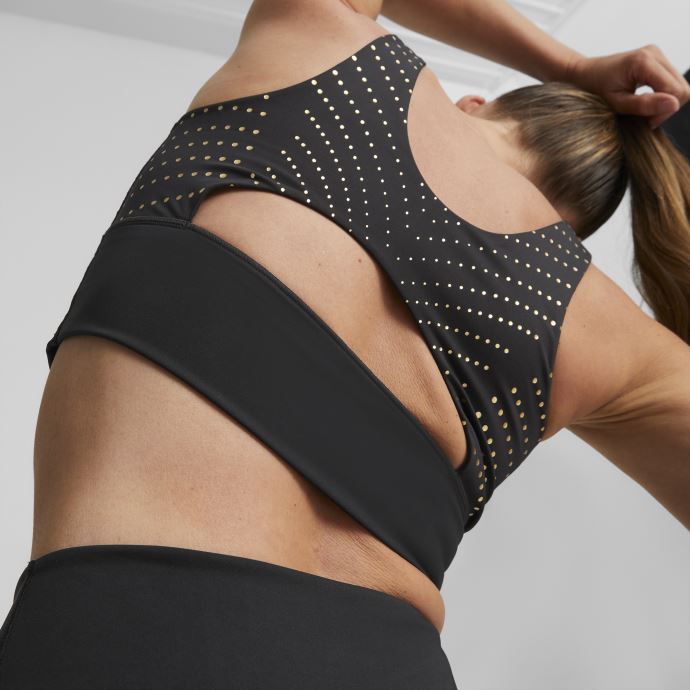 Soutien-gorge De Sport Graphique Puma Canada Forever Luxe à Imprimé Or Noir Métallisé Femmes
