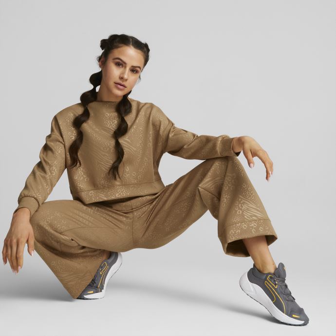 Sweat-shirt D'entraînement Pour Femme à Col Rond En Relief Fashion Luxe Puma Canada Desert Tan
