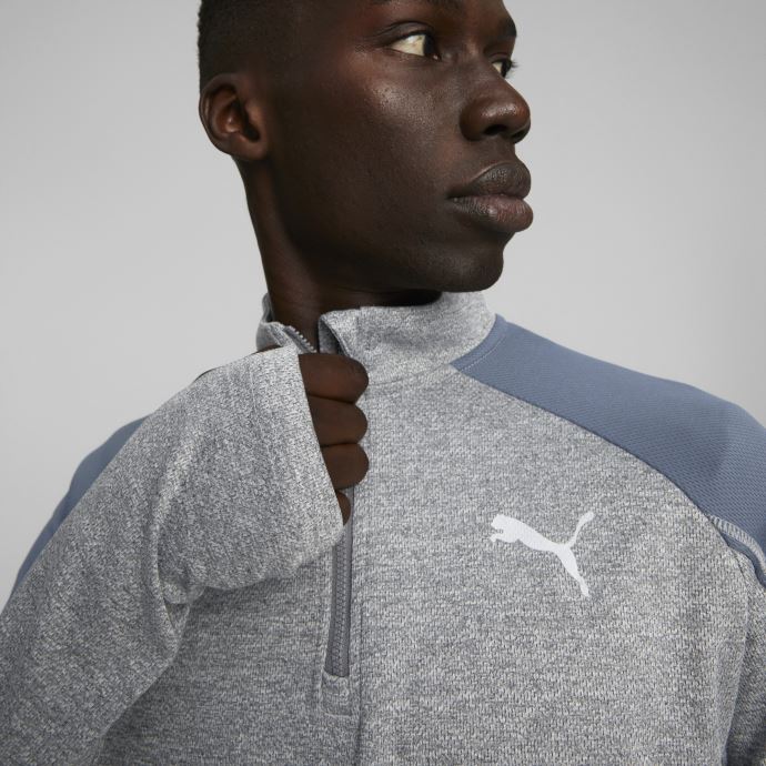 Puma Canada Run Quarter-zip Manches Longues Running Tee Hommes Gris Moyen Chiné
