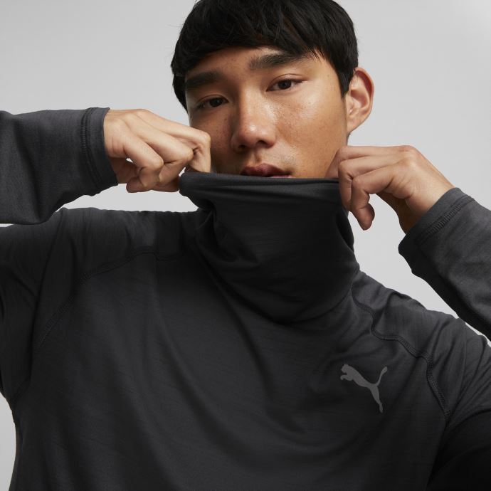 Noir Chiné Puma Canada Run Cloudspun Col Haut Manches Longues Chemise De Course Hommes