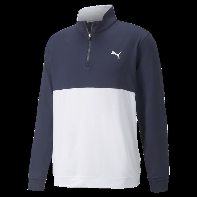 Pull De Golf Puma Canada Gamer Colorblock Quarter-zip Bleu Marine-blanc Vif Pour Homme
