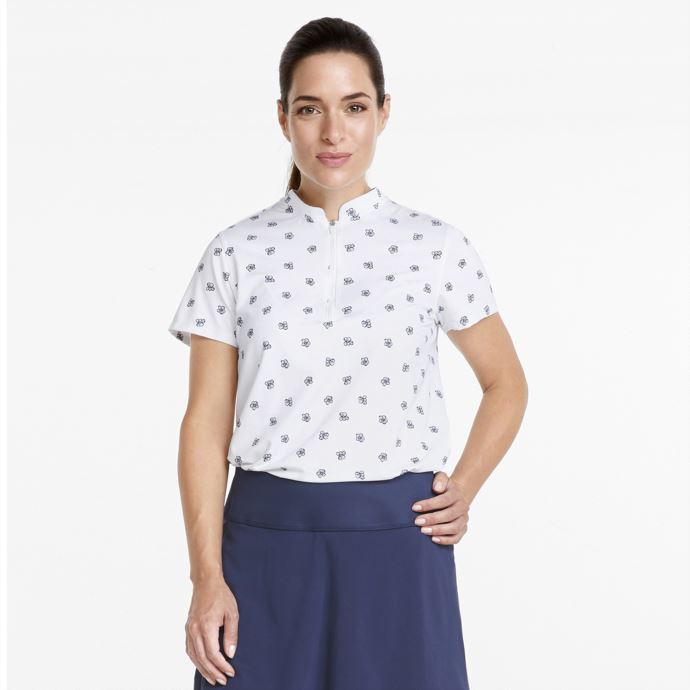 Polo De Golf Puma Canada Blazer Blanc-bleu Marine Mattr Hibiscus Pour Femme
