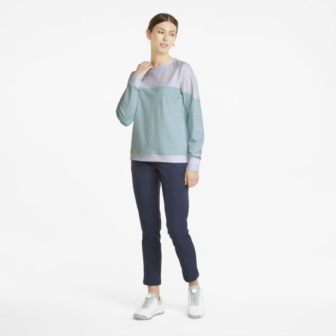Puma Canada Cloudspun Bloom Sweat-shirt De Golf Pour Femme à Col Rond Bright White-Aqua Heather
