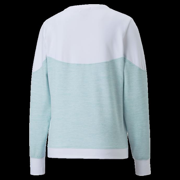Puma Canada Cloudspun Bloom Sweat-shirt De Golf Pour Femme à Col Rond Bright White-Aqua Heather
