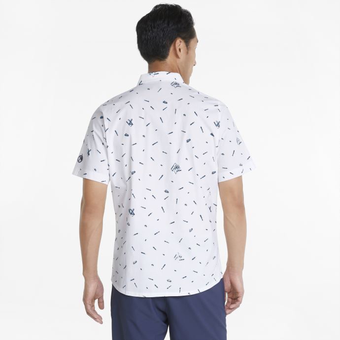 Puma Canada Correspondance Bouton Vers Le Bas Polo De Golf Pour Hommes Blanc Brillant-bleu Marine Blazer