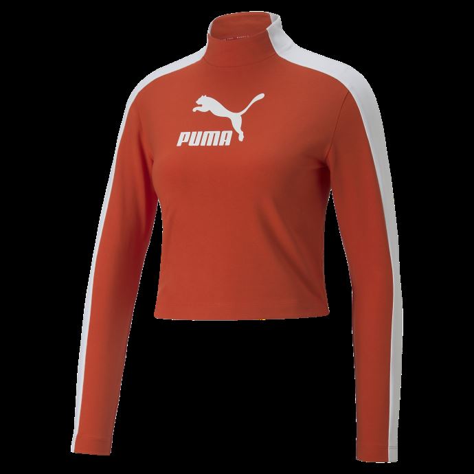 Puma Canada Burnt Red T7 T-shirt Court Slim à Manches Longues Femmes
