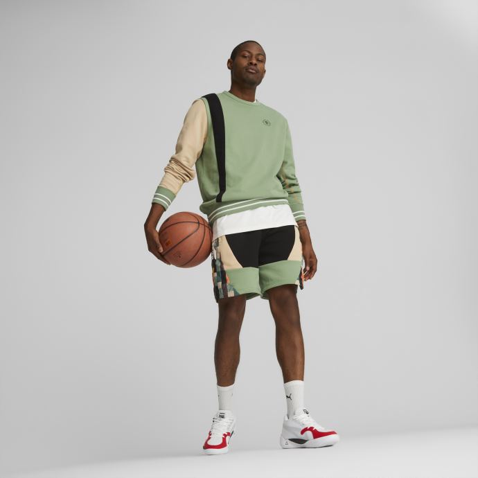 Puma Canada X Black Fives Sweat-shirt De Basket-ball à Col Rond Pour Homme Vert Poussiéreux-sable Clair