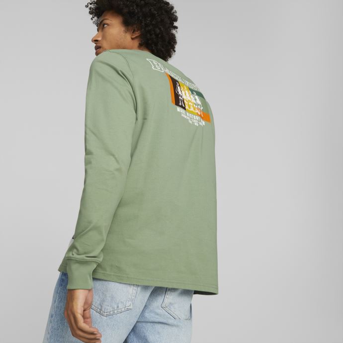 Puma Canada X Black Fives T-shirt De Basketball à Manches Longues Pour Hommes Vert Poussiéreux