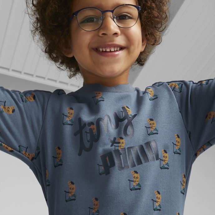 Puma Canada X Tiny Cottons Sweat à Col Ras Du Cou Imprimé Pour Enfants Soirée Sky-aop