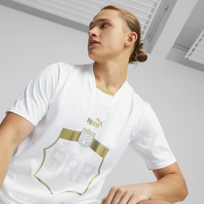 Maillot Serbie Away 22-23 Replica Hommes Puma Canada Blanc-victoire Or
