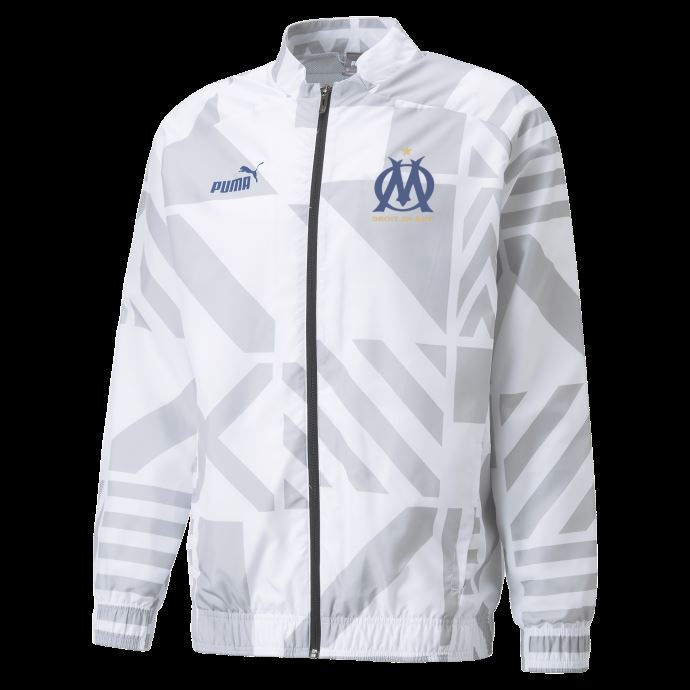 Puma Canada White-limoges Olympique De Marseille Football Prematch Jacket Men
