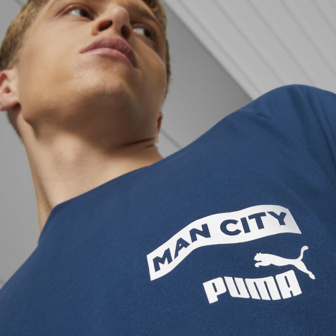 Puma Canada Voile Bleu-blanc Manchester City F.c. T-shirt De Football Occasionnels Hommes