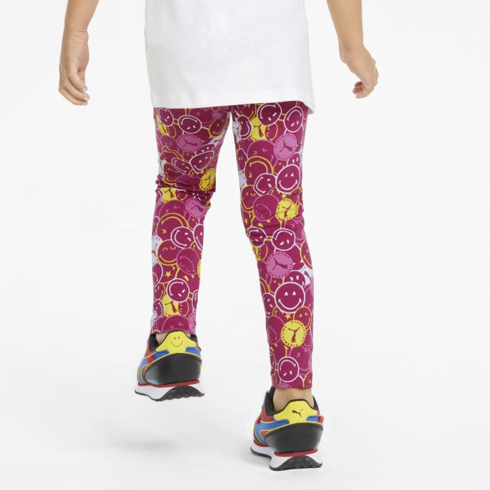 Puma Canada X Smileyworld Leggings Imprimés Pour Enfants Festival Fuchsia-aop