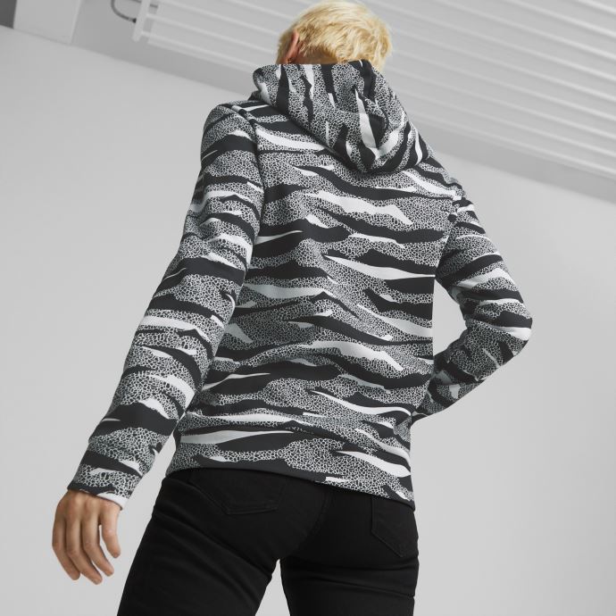 Puma Canada Essentials+ Sweat à Capuche Pleine Longueur Femme Imprimé Animal Noir