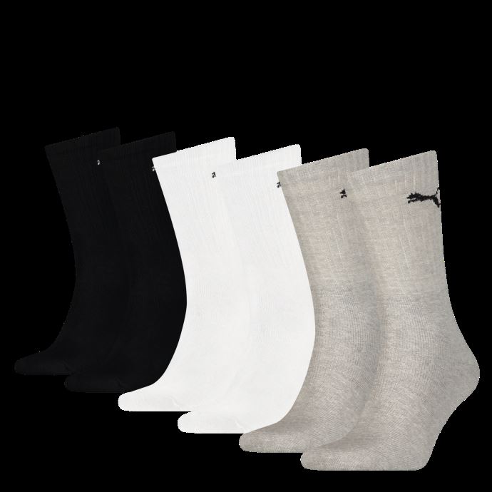 Puma Canada Unisexe Sport Crew Chaussettes 6 Pack Gris-blanc-noir