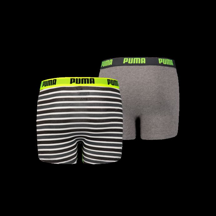 Puma Canada Boxer Basique à Rayures Imprimées Pour Garçons, Lot De 2, Jaune Fluo-gris